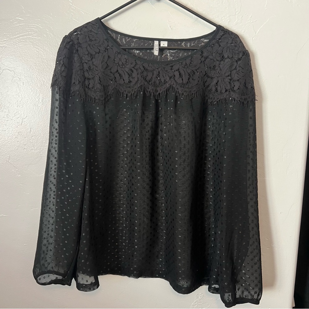 Elle Black Sheer Lace Blouse Size XL